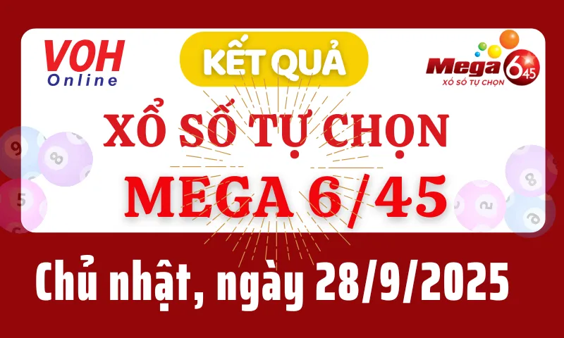 Vietlott MEGA 645 28/9 - Kết quả xổ số Vietlott hôm nay chủ nhật 28/9/2025