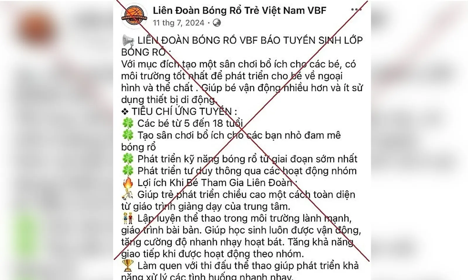 Đăng ký khóa học bóng rổ qua mạng xã hội, phụ huynh bị lừa hơn 100 triệu đồng