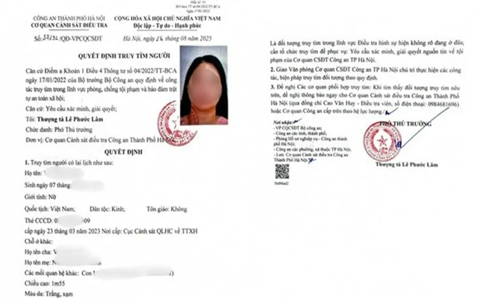 Hà Nội truy tìm nữ nghi phạm lừa đảo chiếm đoạt số tiền đặc biệt lớn