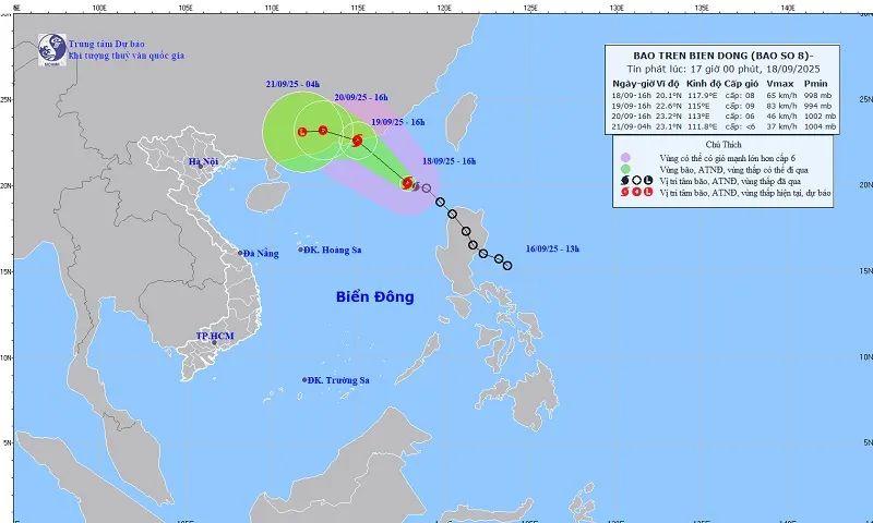 Bão số 8 gió mạnh cấp 8, giật cấp 10