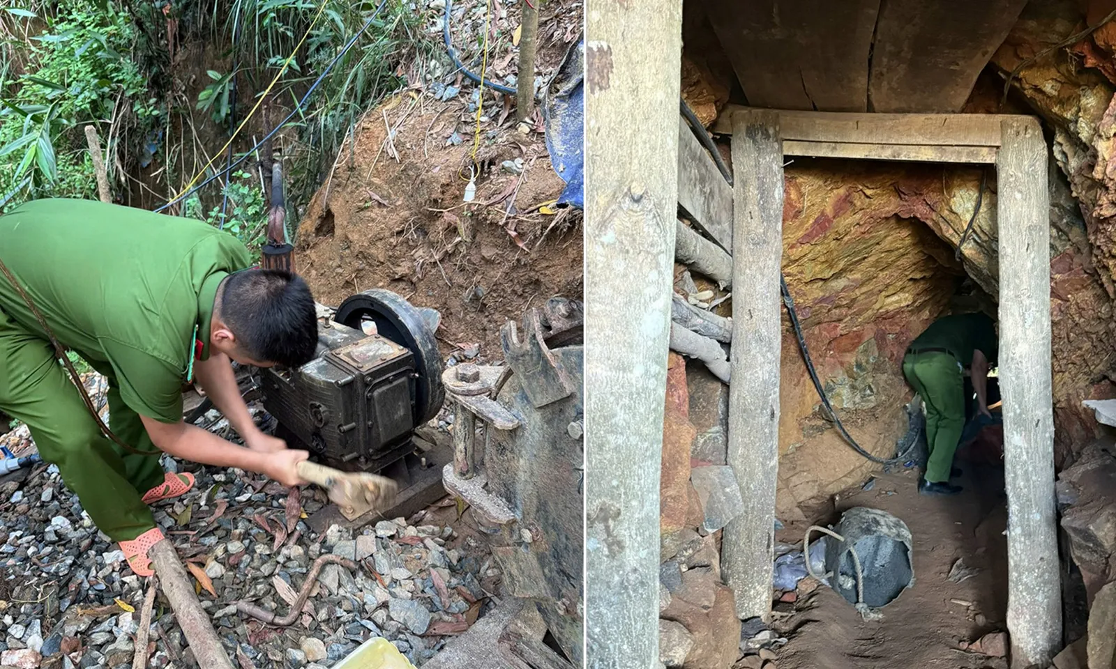 Khai thác vàng trái phép dưới hầm sâu 10m