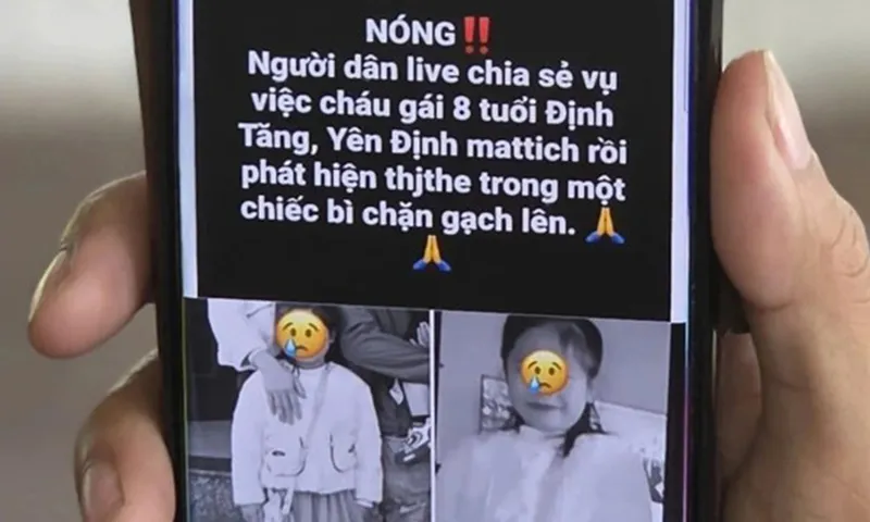  Bé gái 8 tuổi mất tích, phát hiện thi thể trong bao tải dưới mương nước