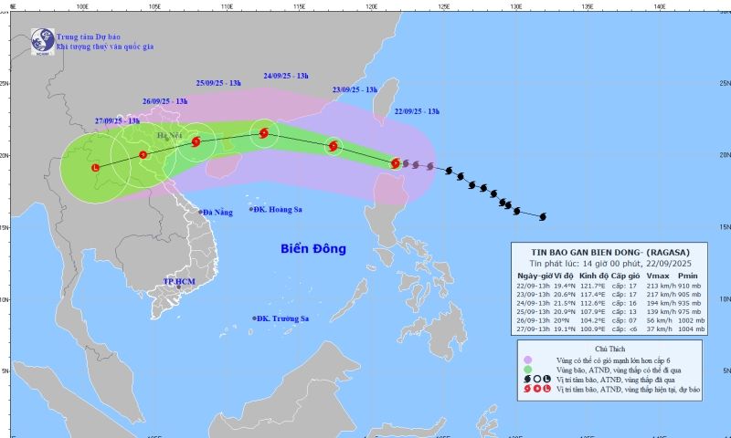 Siêu bão Ragasa tiến gần Biển Đông, gió giật trên cấp 17