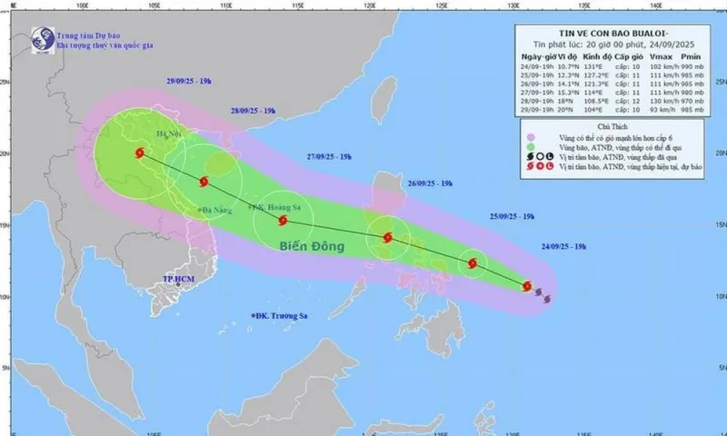 Bão Bualoi dự kiến tiến vào giữa Biển Đông ngày 26/9