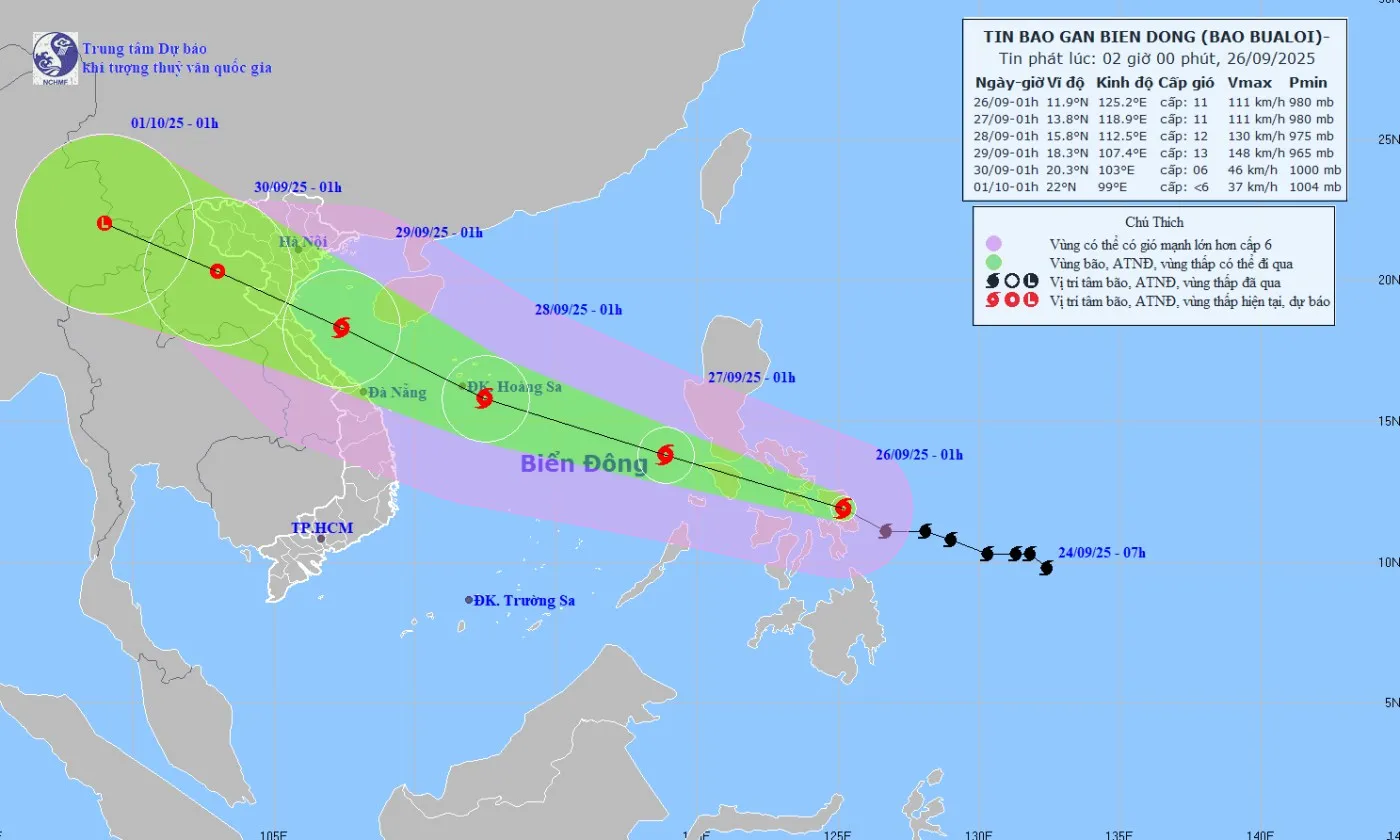 Bão Bualoi di chuyển nhanh, mưa lớn diện rộng, cảnh báo lũ quét