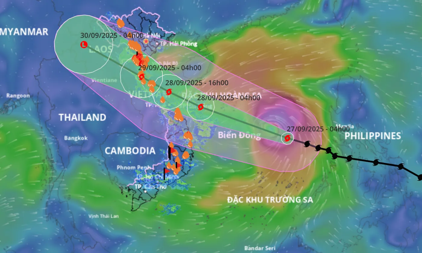 Siêu bão Bualoi di chuyển rất nhanh, gió giật cấp 16