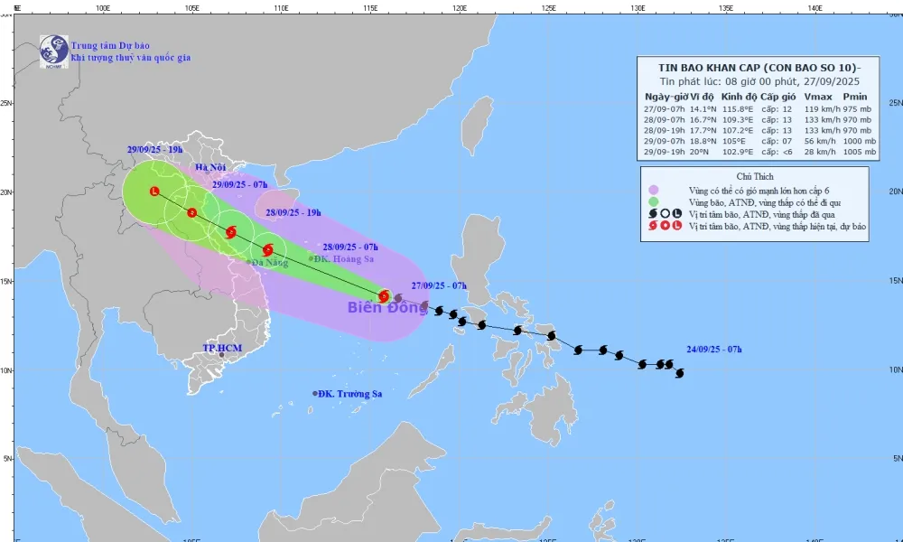 Từ đêm nay (27/9), Bắc Bộ – Trung Bộ mưa lớn do bão số 10