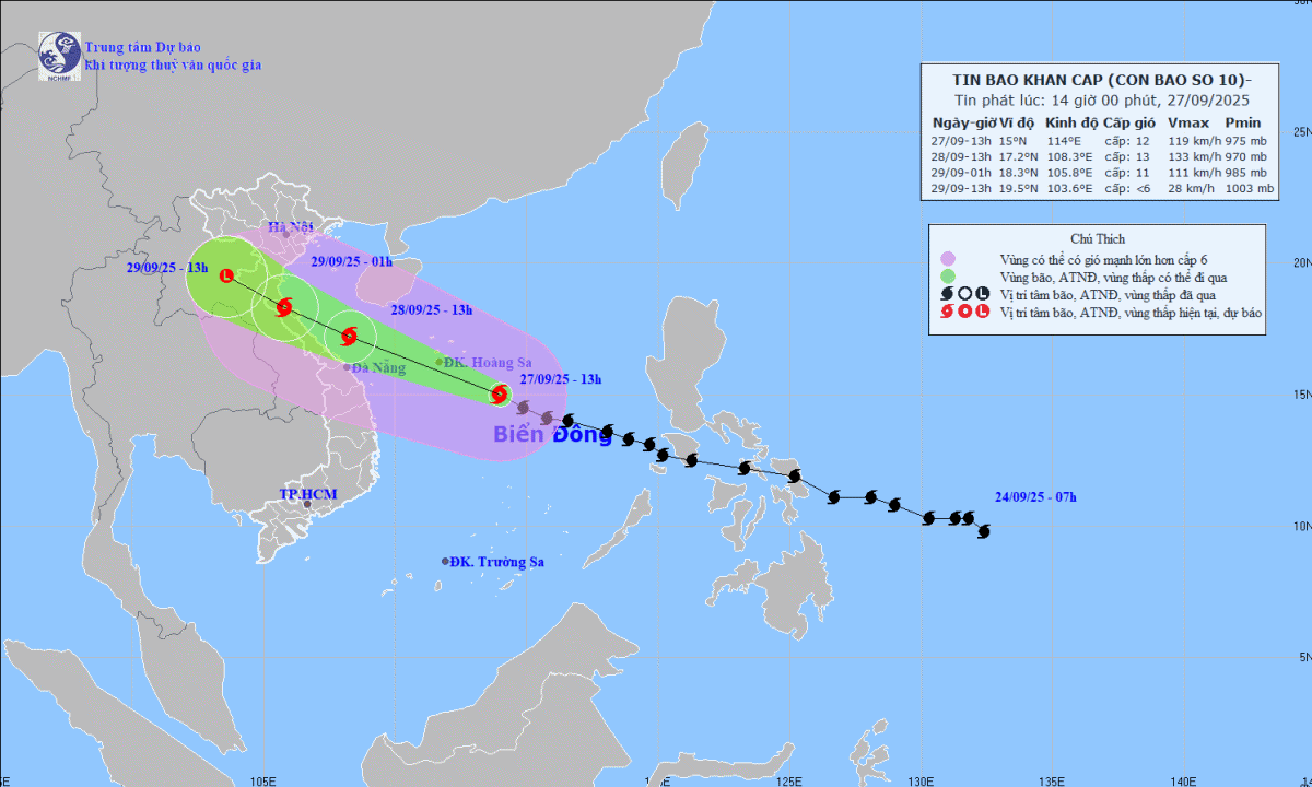 Bão Bualoi rất mạnh, áp sát miền Trung, hàng ngàn tàu thuyền trú ẩn