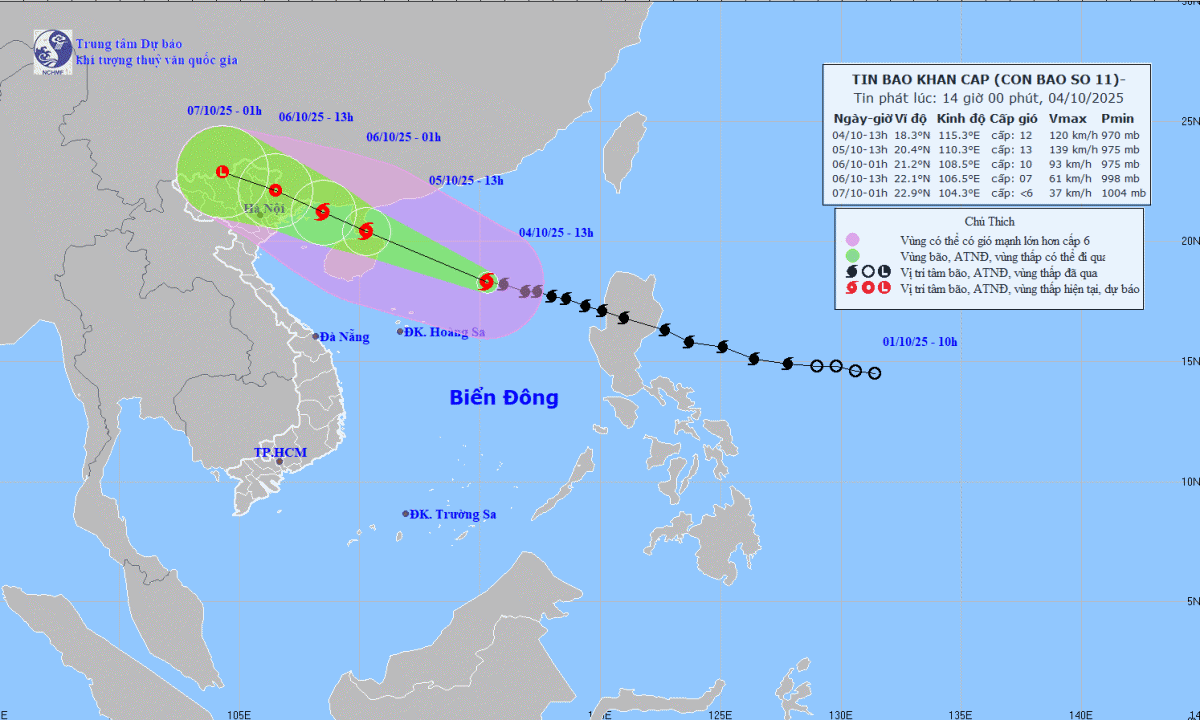 Bão số 11 hướng lên phía Bắc, nguy cơ mưa lớn diện rộng tại Bắc Bộ