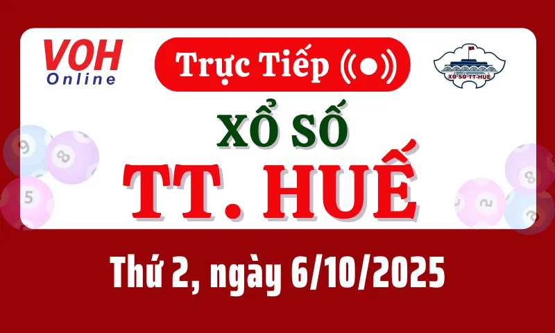 XSTTH 6/10 - Kết quả xổ số Thừa Thiên Huế hôm nay thứ 2 ngày 6/10/2025