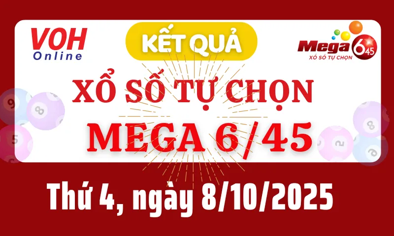 Vietlott MEGA 645 8/10 - Kết quả xổ số Vietlott hôm nay thứ 4 8/10/2025