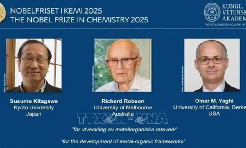 Ba nhà khoa học nhận Giải Nobel Hóa học 2025 nhờ phát triển vật liệu khung kim loại-hữu cơ