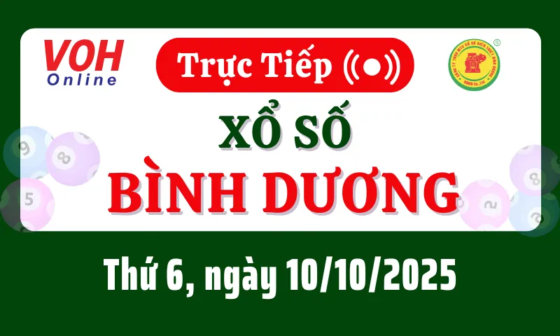 XSBD 10/10 - Kết quả xổ số Bình Dương hôm nay thứ 6 ngày 10/10/2025