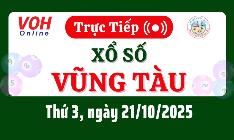 XSVT 21/10 - Kết quả xổ số Vũng Tàu hôm nay thứ 3 ngày 21/10/2025