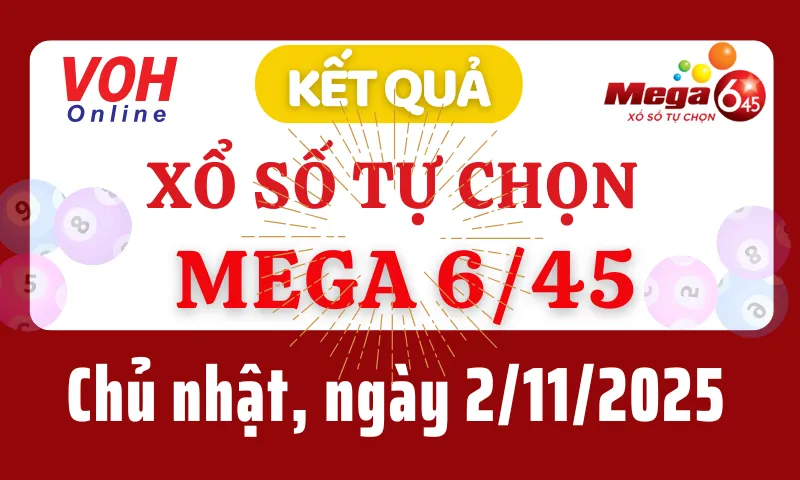 Vietlott MEGA 645 2/11 - Kết quả xổ số Vietlott hôm nay chủ nhật 2/11/2025