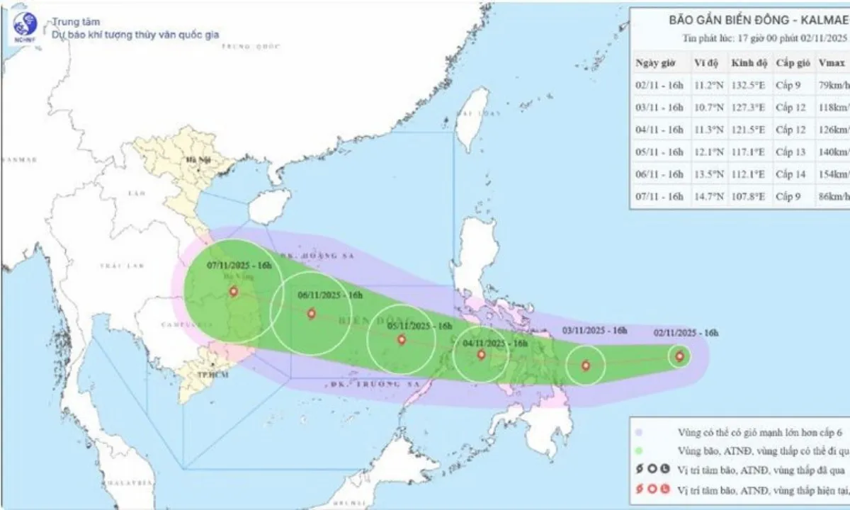 Bão Kalmaegi có thể mạnh cấp 14 khi vào Biển Đông