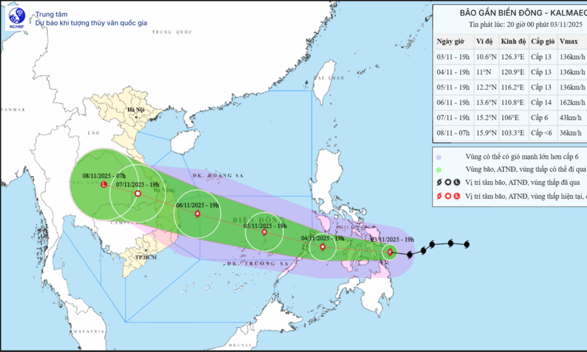Bão Kalmaegi tăng tốc, nguy cơ mưa lũ diện rộng 6-9/11