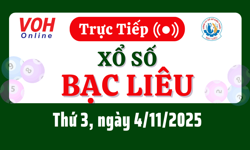 XSBL 4/11 - Kết quả xổ số Bạc Liêu hôm nay thứ 3 ngày 4/11/2025