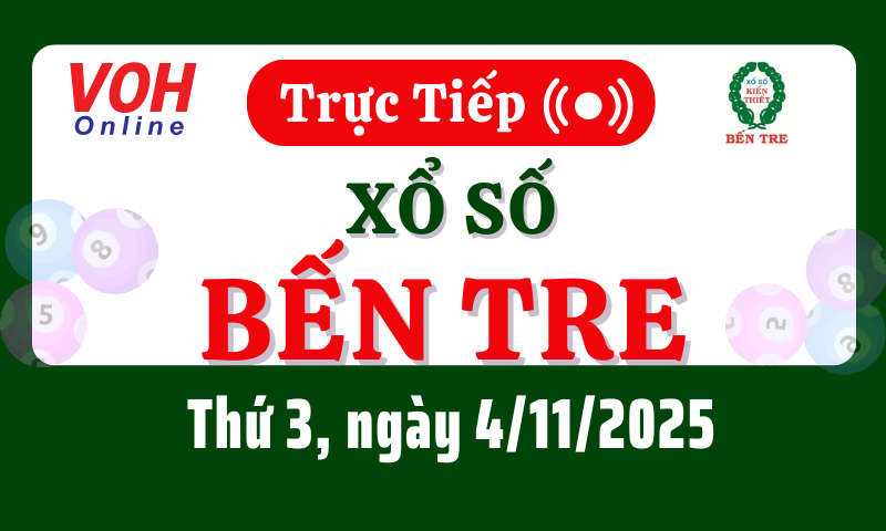 XSBT 4/11 - Kết quả xổ số Bến Tre hôm nay thứ 3 ngày 4/11/2025