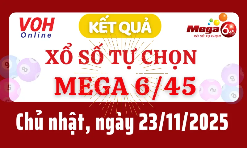 Vietlott MEGA 645 23/11 - Kết quả xổ số Vietlott hôm nay chủ nhật 23/11/2025