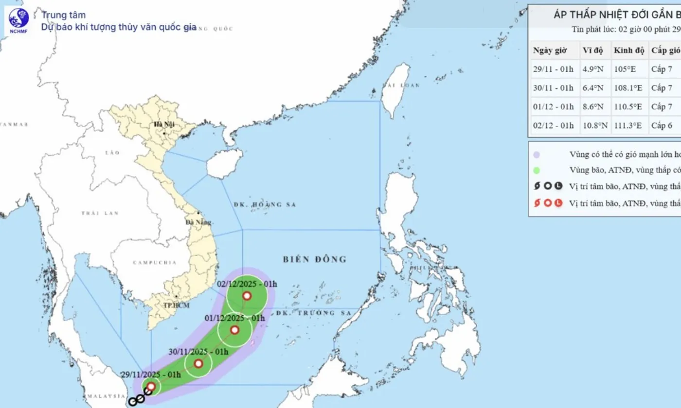 Áp thấp nhiệt đới hiếm gặp, gần như không ảnh hưởng trực tiếp Nam Bộ