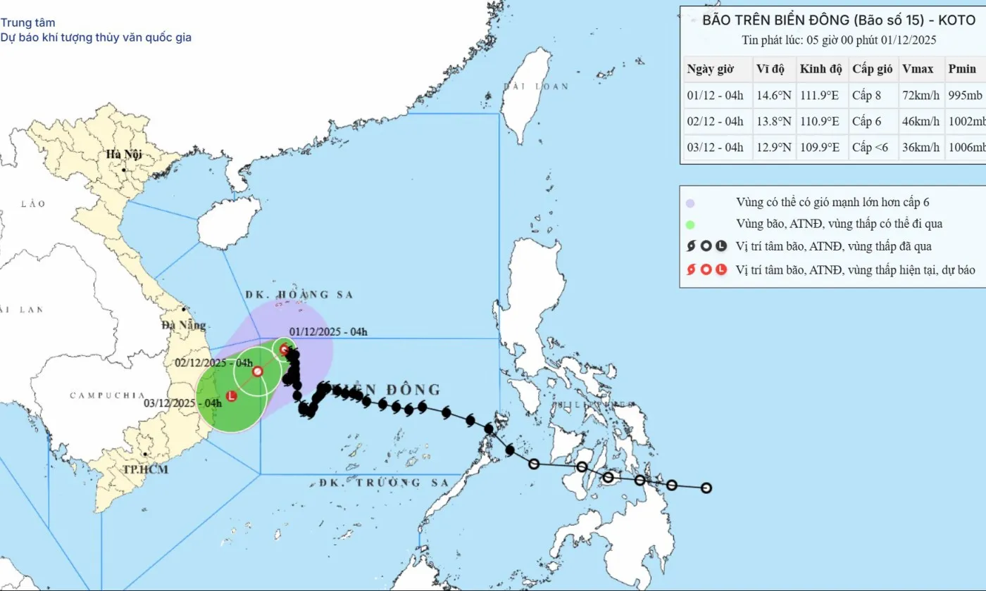 Bão số 15 suy yếu, di chuyển chậm về vùng biển Gia Lai - Khánh Hòa