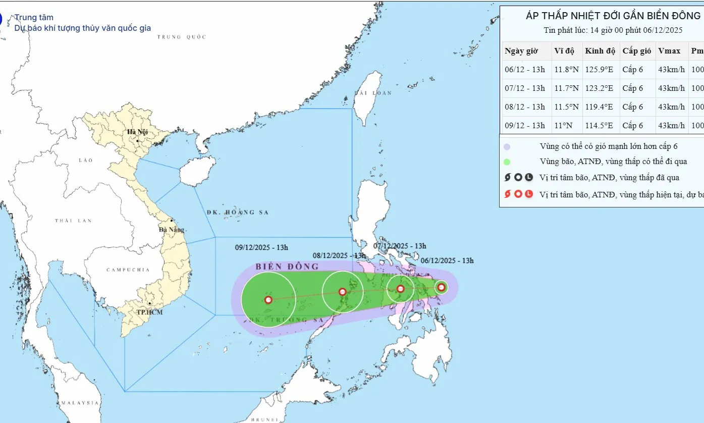 Xuất hiện áp thấp nhiệt đới mới, dự báo đi vào Biển Đông ngày 8/12