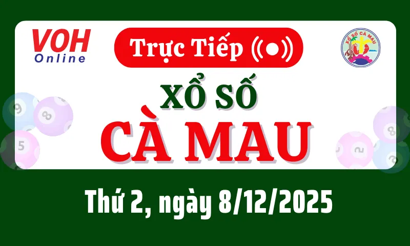 XSCM 8/12 - Kết quả xổ số Cà Mau hôm nay thứ 2 ngày 8/12/2025