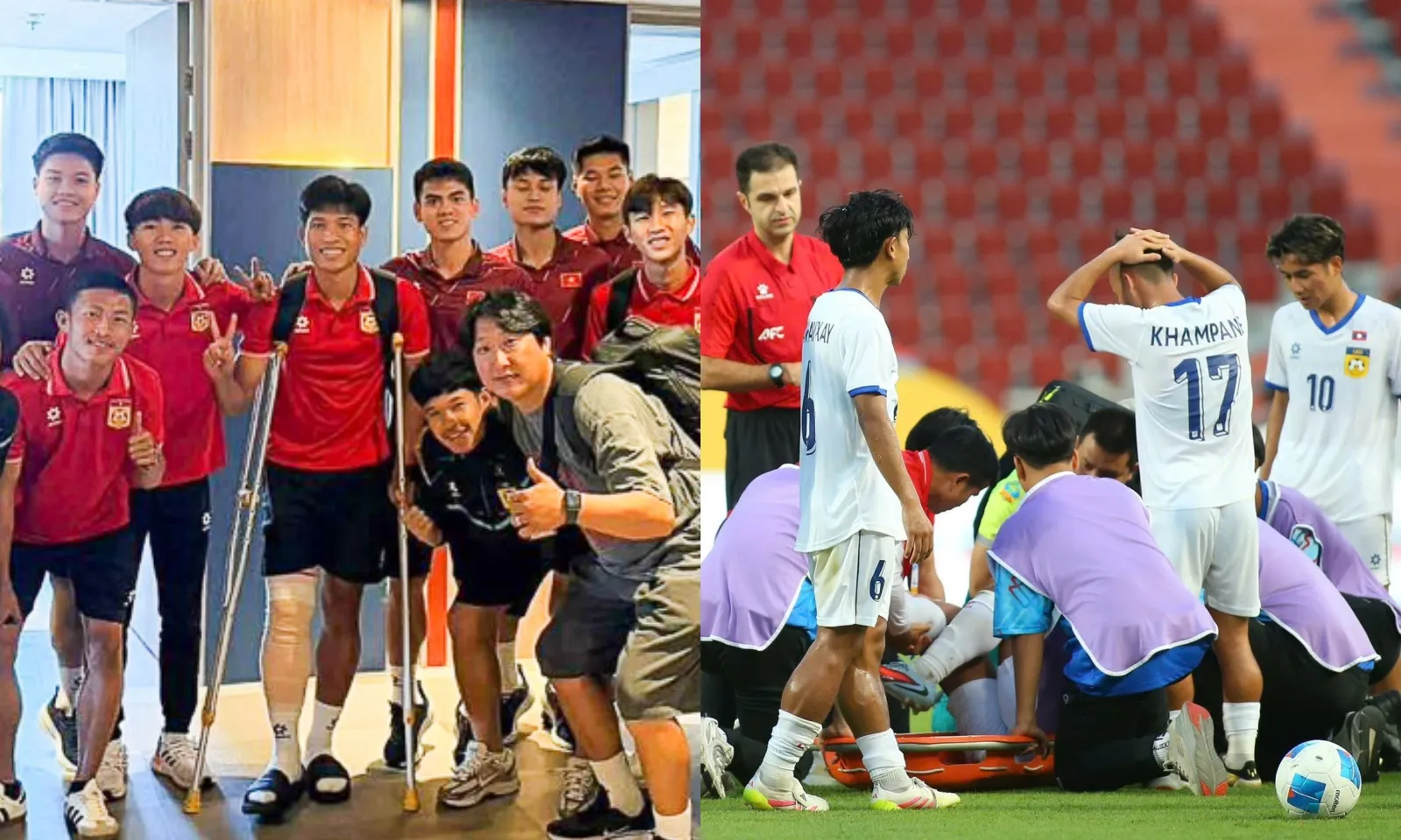 U22 Việt Nam vào bệnh viện tặng quà đội trưởng U22 Lào