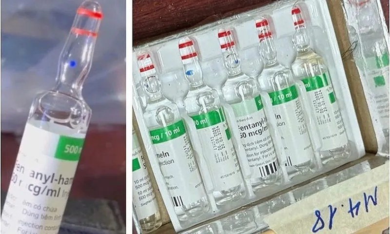 Lọ ma túy chứa chất cực độc fentanyl bị thu giữ. (Ảnh do công an cung cấp)