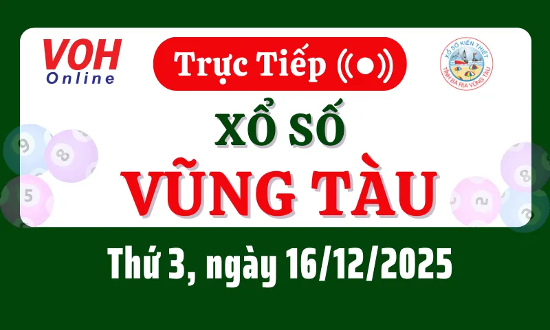 XSVT 16/12 - Kết quả xổ số Vũng Tàu hôm nay thứ 3 ngày 16/12/2025