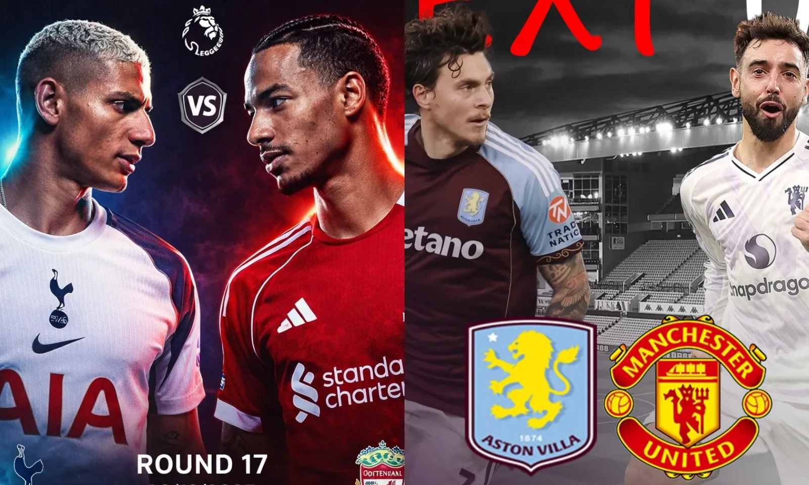 Lịch thi đấu Ngoại hạng Anh vòng 17: Tottenham vs Liverpool | Aston Villa vs MU