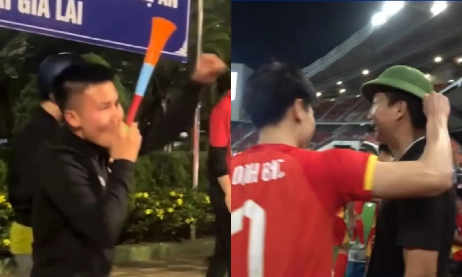 Đình Bắc đội mũ cối cho thầy Kim, Quang Hải quẩy ăn mừng cực nhiệt ngoài đường