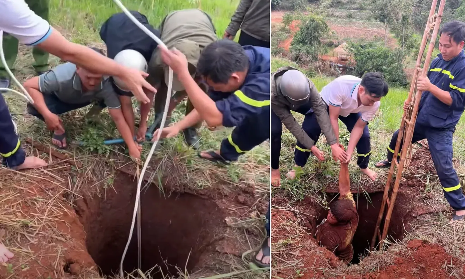 Giải cứu người đàn ông vô tình rơi xuống hố sâu 10m