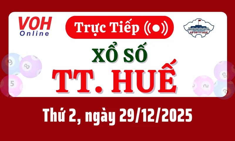 XSTTH 29/12 - Kết quả xổ số Thừa Thiên Huế hôm nay thứ 2 ngày 29/12/2025
