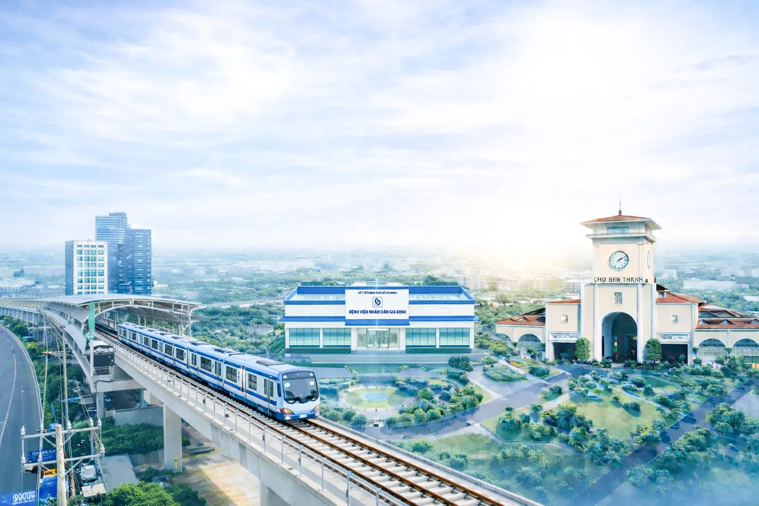 Phối cảnh Metro trên cao qua thành phố
