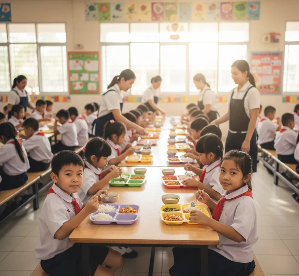 Một bữa ăn bán trú đầy đủ dưỡng chất là mong muốn của hầu hết phụ huynh