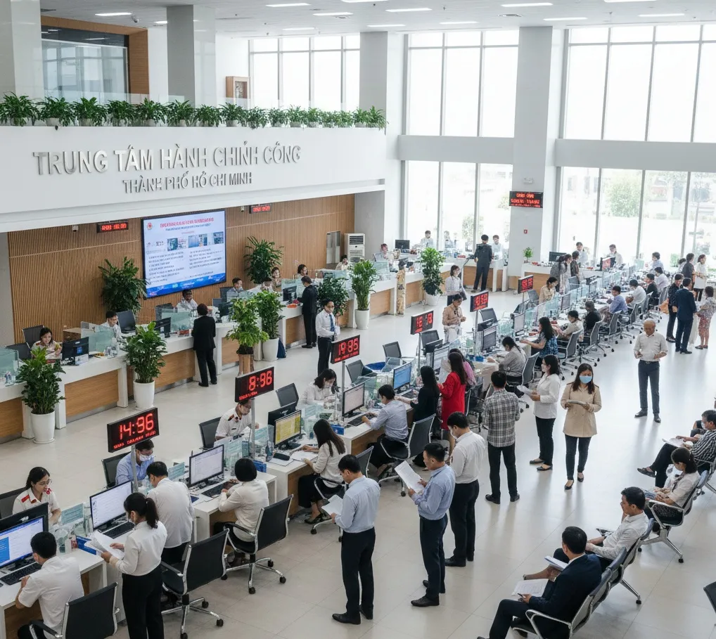 Người dân làm thủ tục tại trung tâm hành chính công