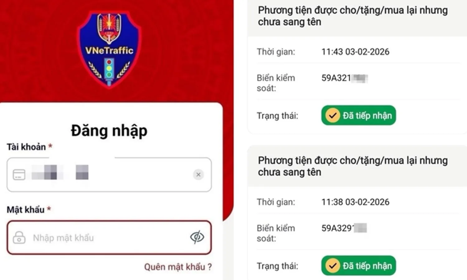 Người dân có thể khai báo tình trạng bán xe chưa sang tên trên VNeTraffic