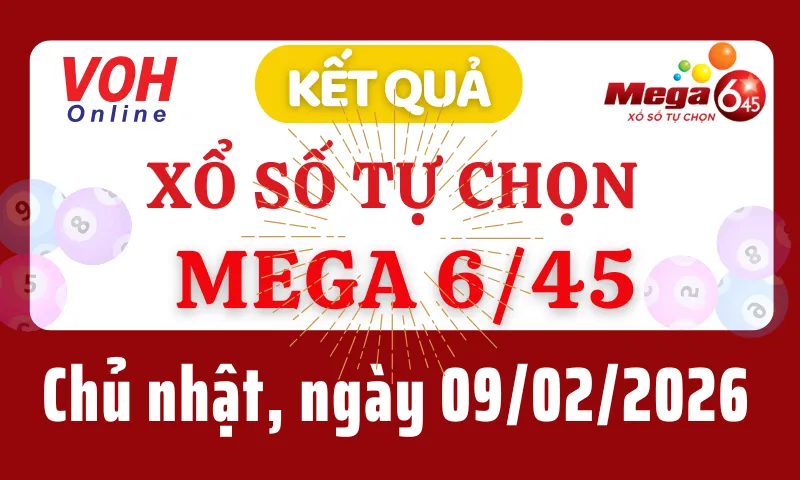 Vietlott MEGA 645 08/02 - Kết quả xổ số Vietlott hôm nay Chủ nhật 08/02/2026