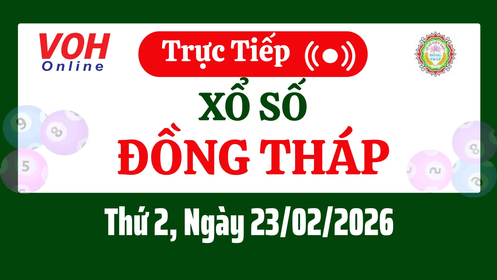 XSDT 23/2 - Kết quả xổ số Đồng Tháp hôm nay thứ 2 ngày 23/2/2026