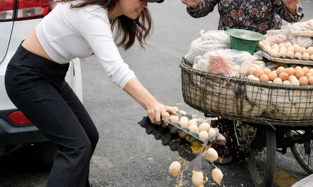 Tài xế ném trứng của người bán rong xuống đường sau va chạm nhẹ