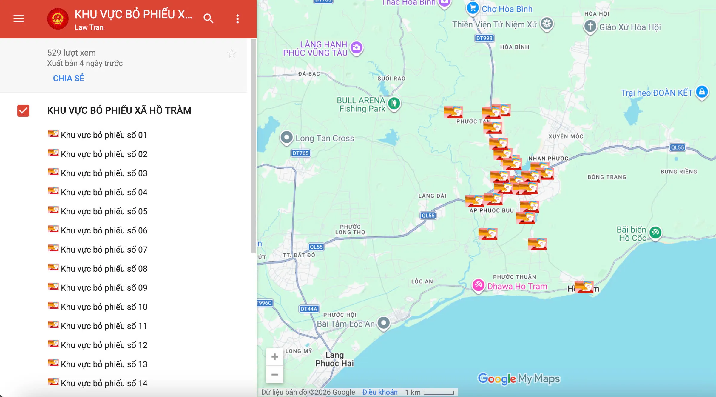 Bản đồ hướng dẫn bầu cử xã Hồ Tràm