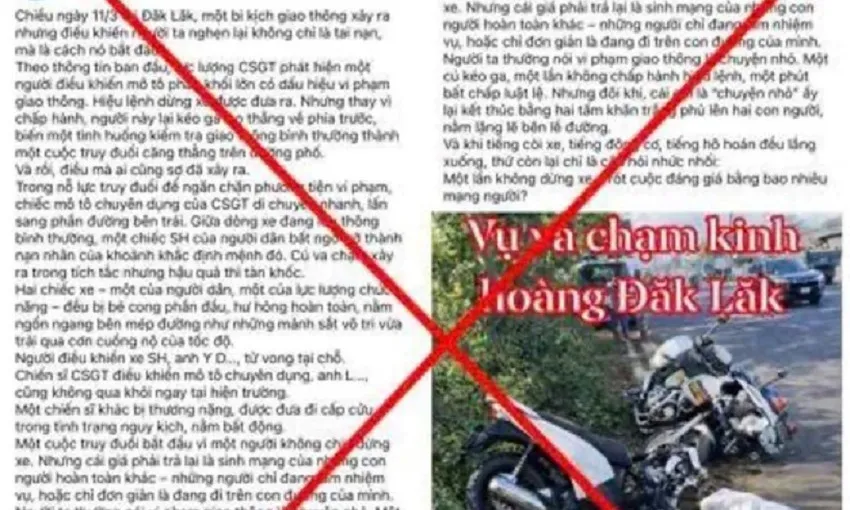 Đắk Lắk: Thông tin 2 người tử vong do CSGT truy đuổi người vi phạm giao thông là sai sự thật