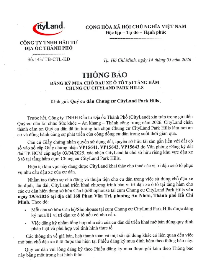 thong bao cho dau xe