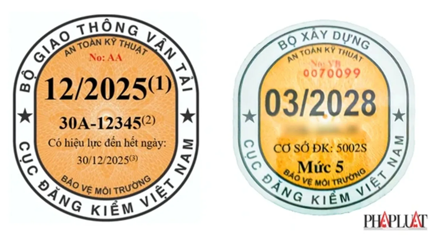 Tem đăng kiểm cũ (bên trái) và Tem mới (bên phải) - Ảnh internet