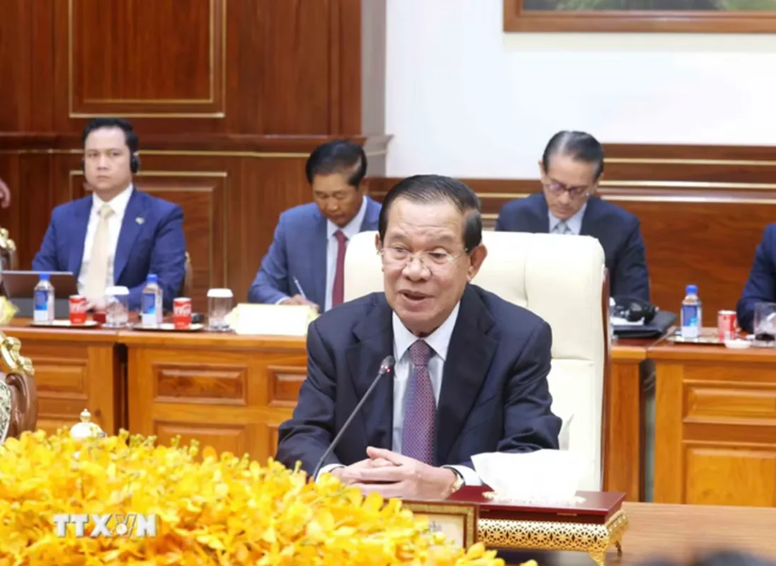 Chủ tịch Hun Sen phát biểu tại cuộc gặp - Ảnh TTXVN