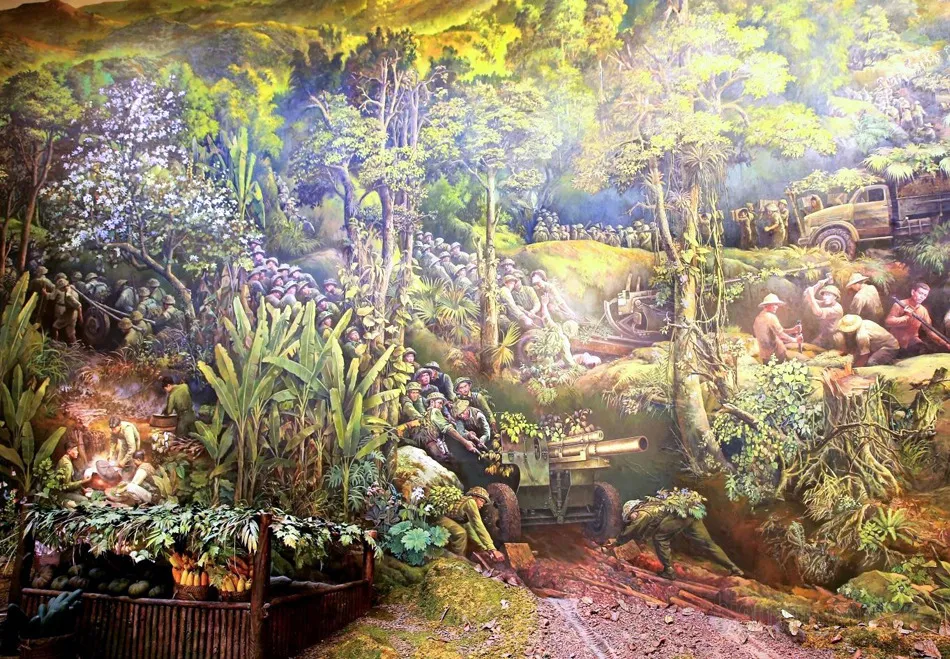 Tái hiện hình ảnh bộ đội kéo pháo vào mặt trận Điện Biên Phủ trong bức tranh panorama tại Bảo tàng Chiến thắng lịch sử Điện Biên Phủ