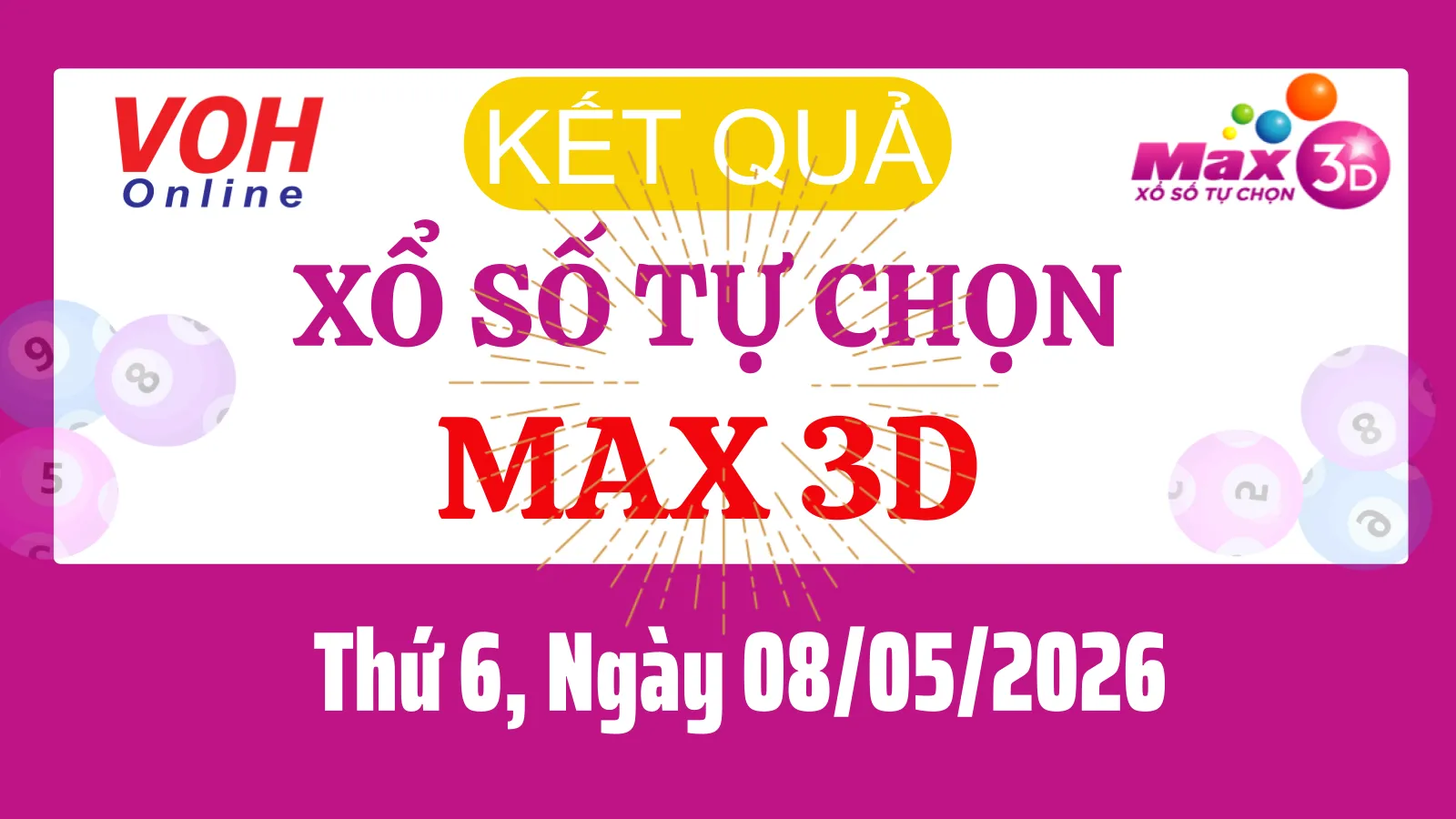 Vietlott MAX 3D 08/05 - Kết quả xổ số Vietlott hôm nay Thứ 6 08/05/2026