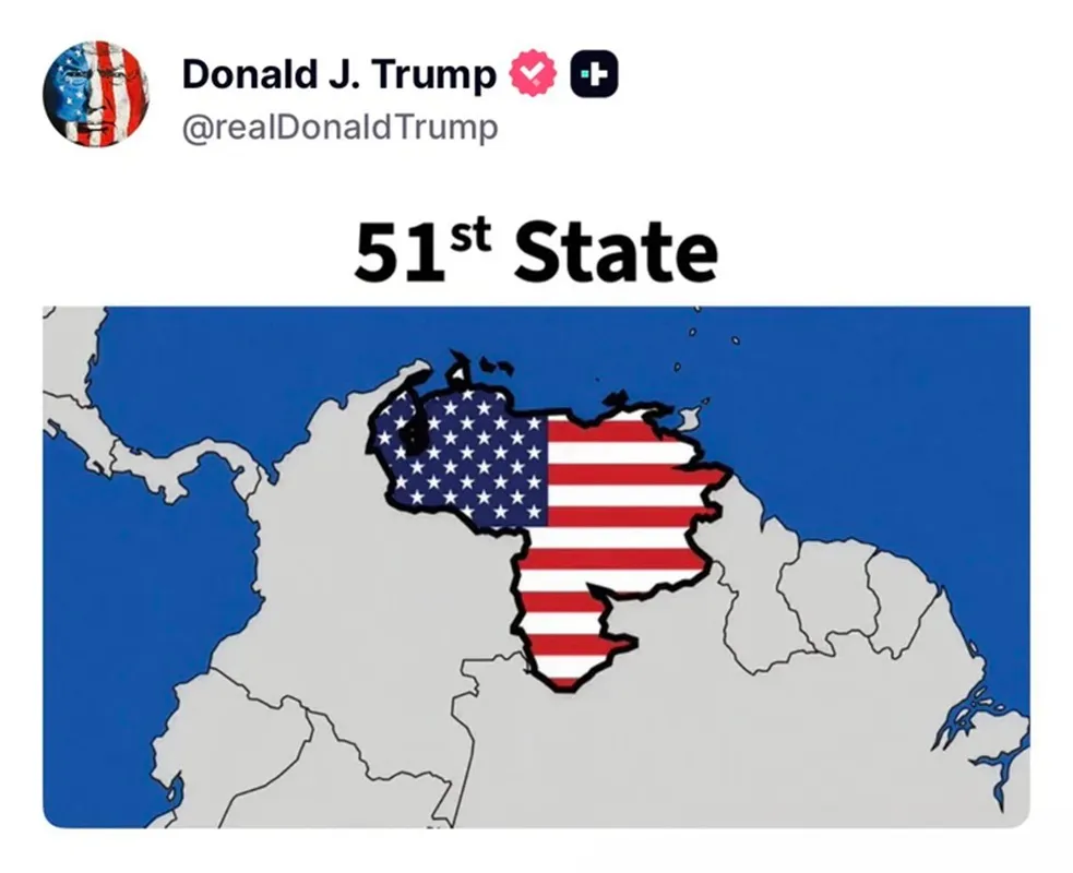 Bài đăng của ông Trump gọi lãnh thổ Venezuela là bang thứ 51 của Mỹ - Ảnh TRUTH SOCIAL
